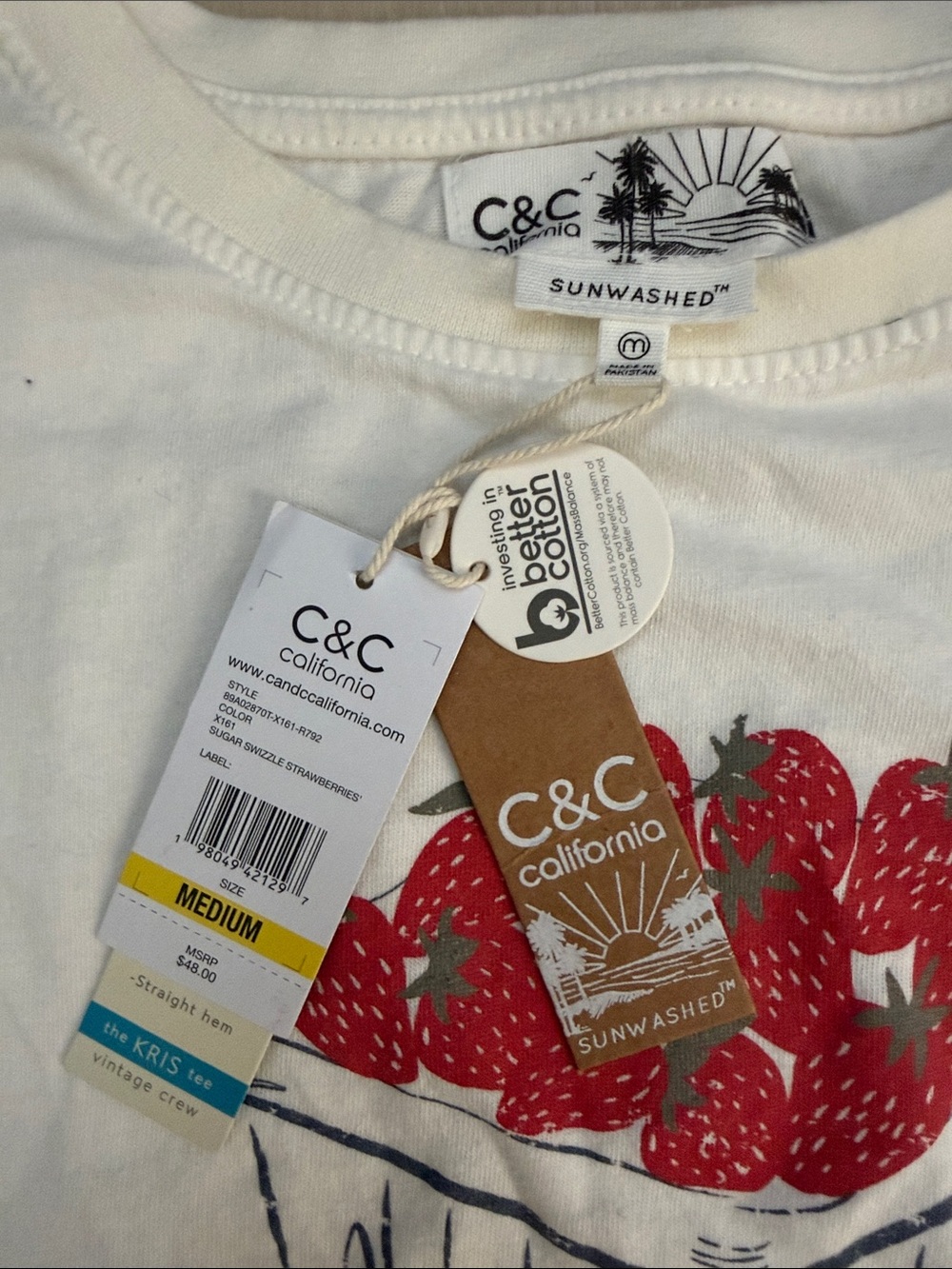 C&C California Cream Short Sleeve Tee with Red Strawberry Basket - Picture 2 of 6